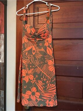 Tommy Bahama Olive and Bright Orange Tropical Dress